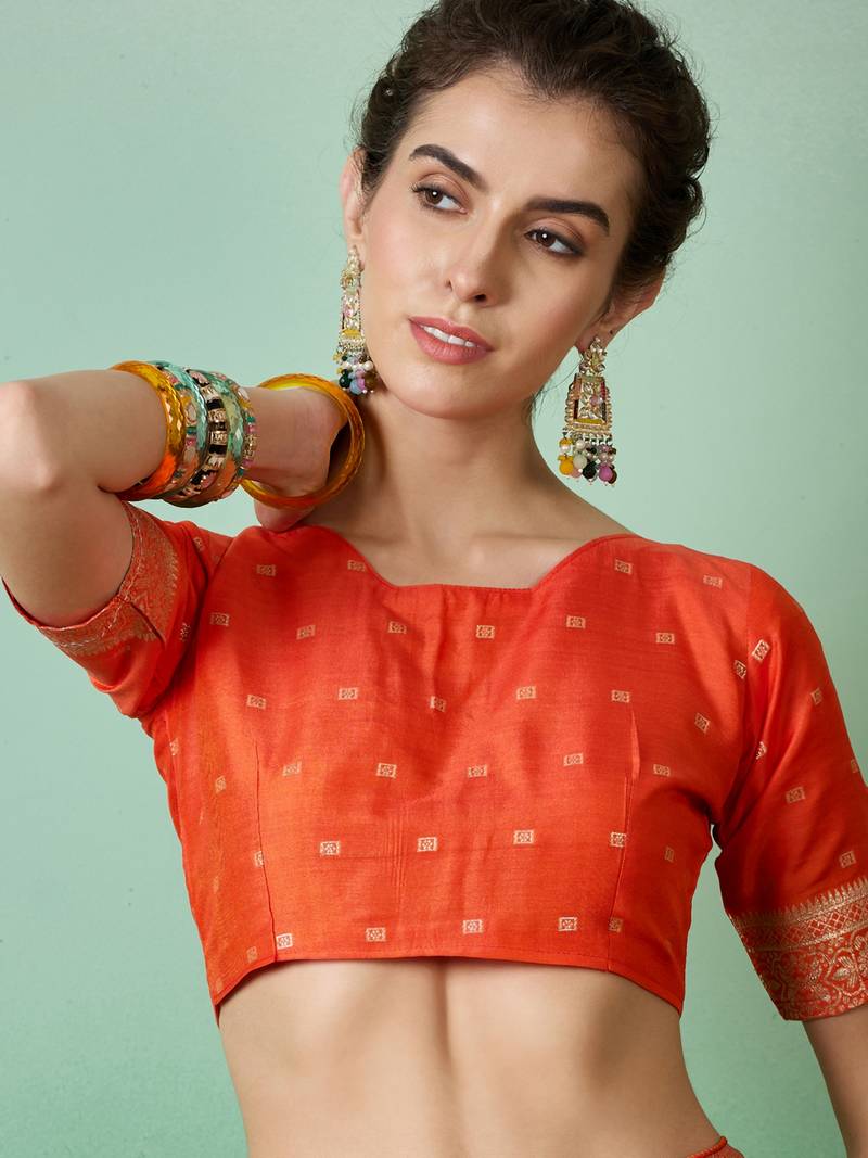 orange Banarasi Dola Cotton Saree with Blouse