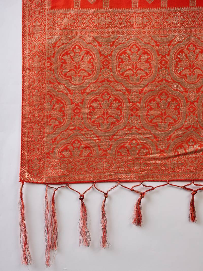 orange Banarasi Dola Cotton Saree with Blouse