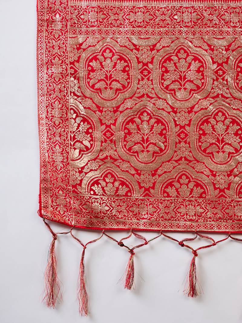 red Banarasi Dola Cotton Saree with Blouse