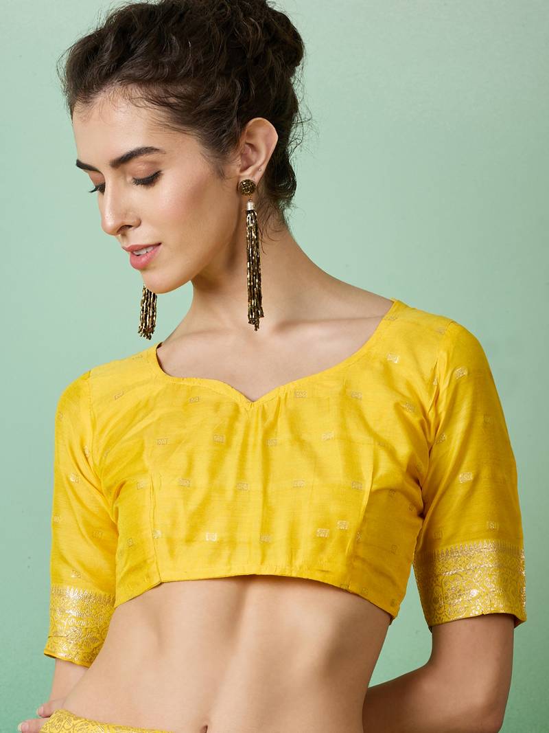 yellow Banarasi Dola Cotton Saree with Blouse