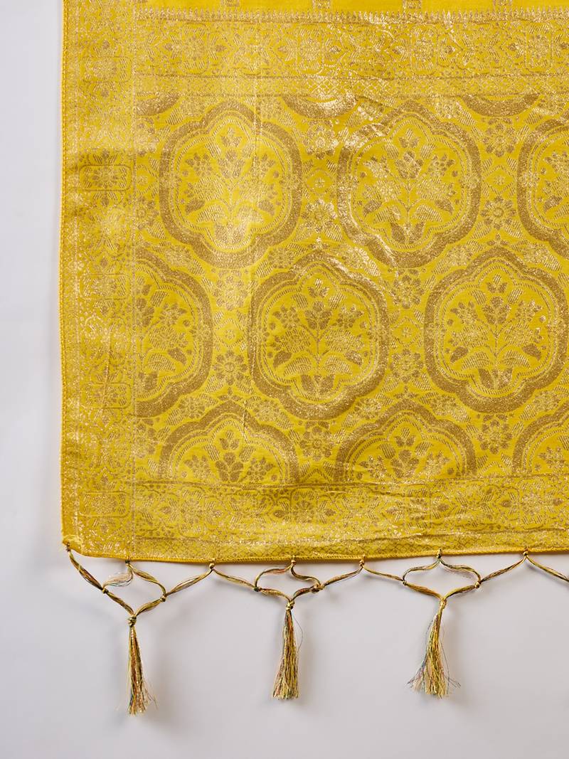 yellow Banarasi Dola Cotton Saree with Blouse