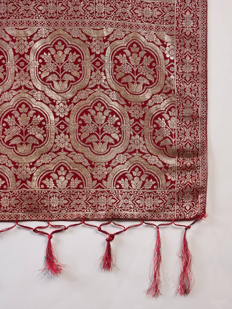 maroon Banarasi Dola Cotton Saree with Blouse