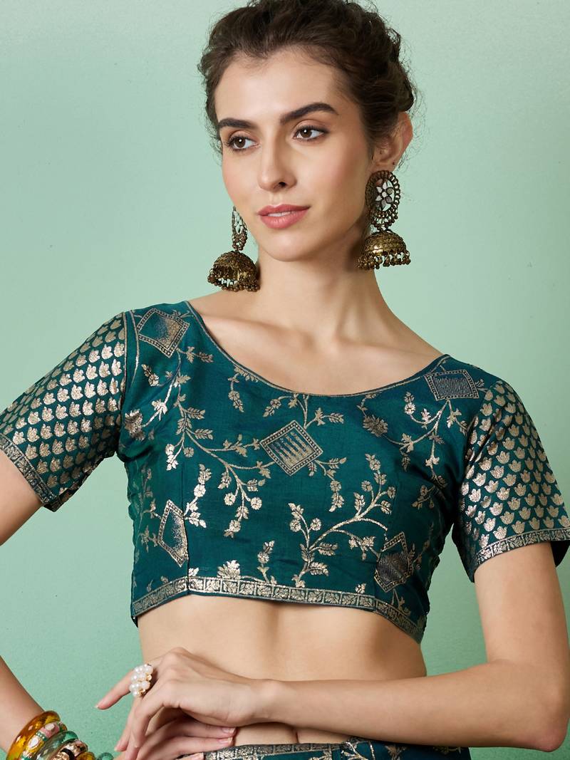 teal Banarasi Dola Cotton Saree with Blouse