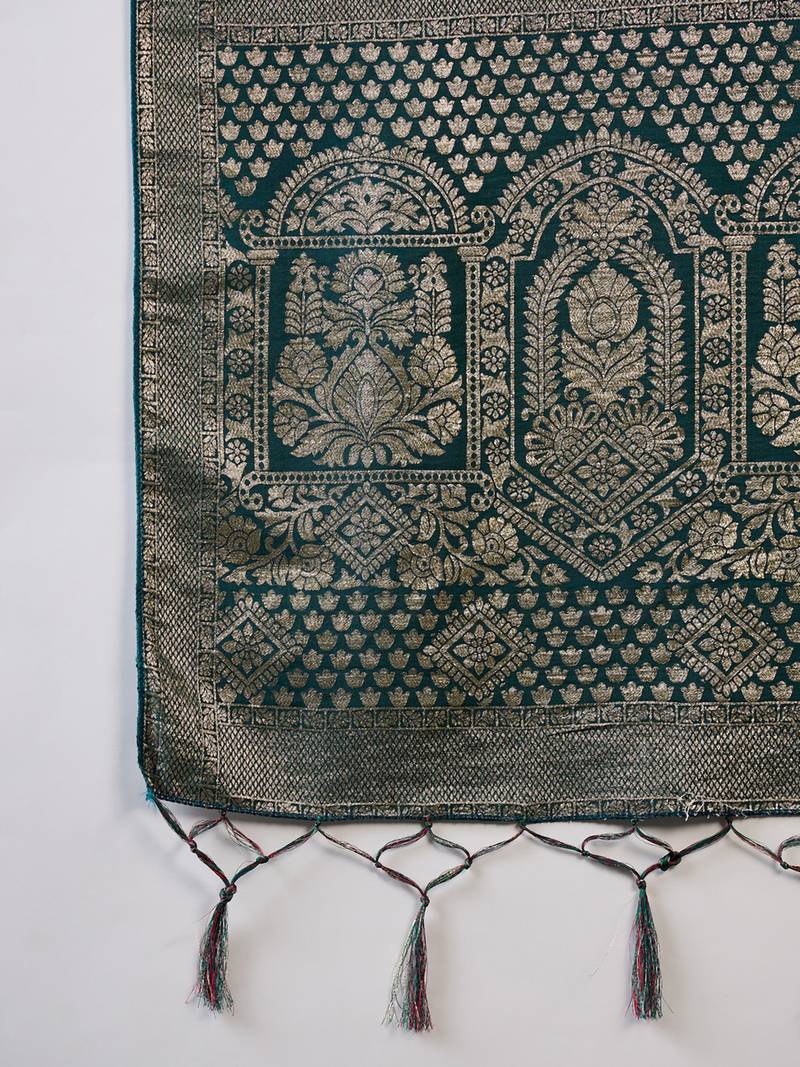 teal Banarasi Dola Cotton Saree with Blouse