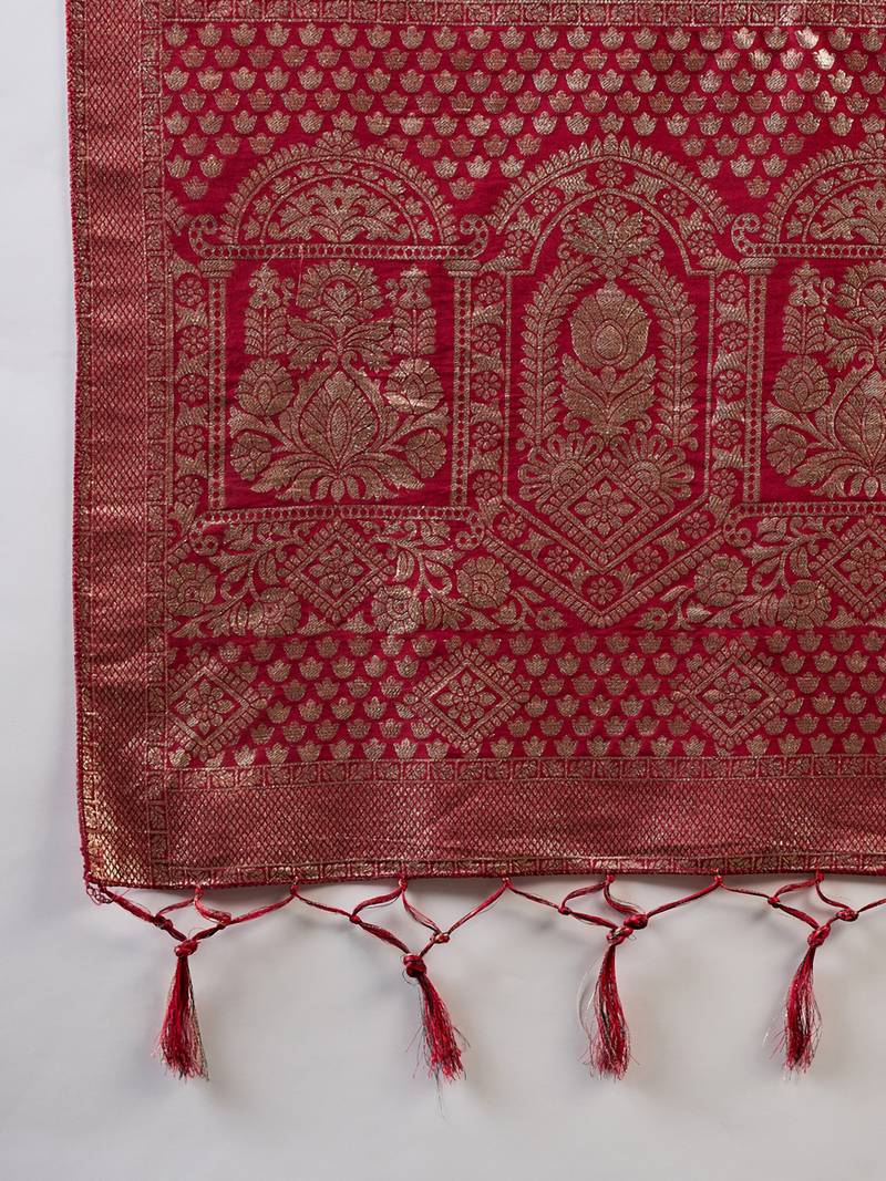 maroon Banarasi Dola Cotton Saree with Blouse