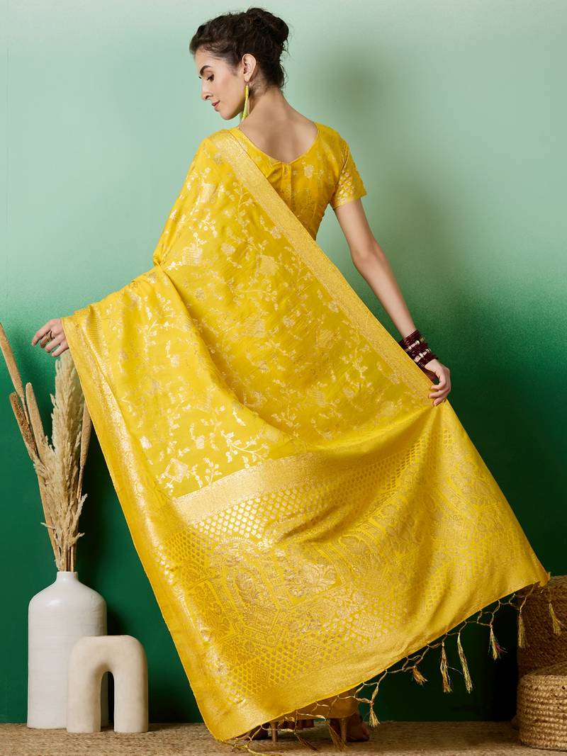 yellow Banarasi Dola Cotton Saree with Blouse