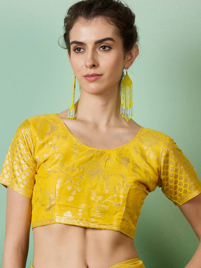 yellow Banarasi Dola Cotton Saree with Blouse