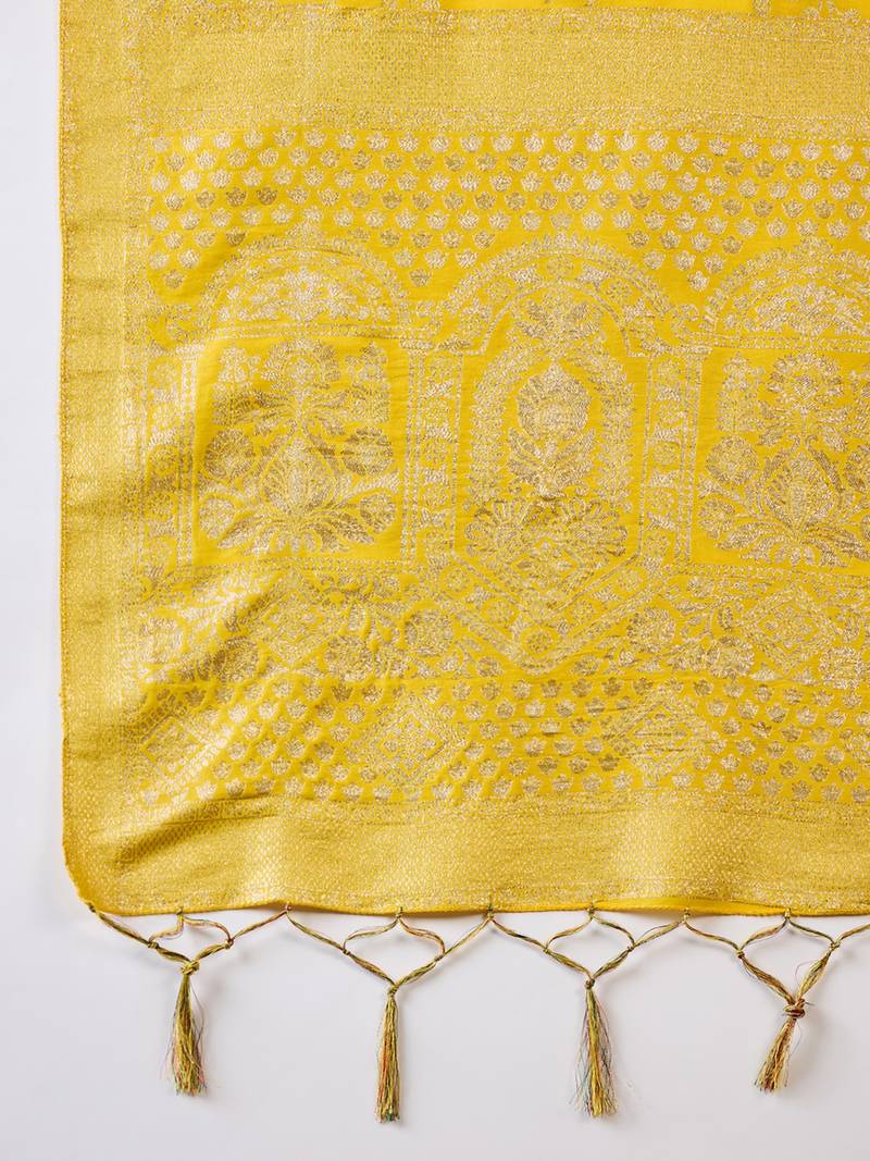 yellow Banarasi Dola Cotton Saree with Blouse
