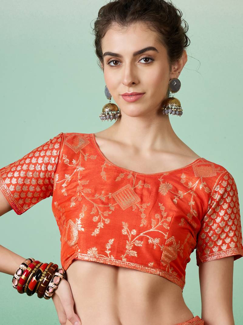 orange Banarasi Dola Cotton Saree with Blouse