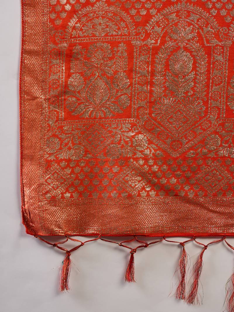 orange Banarasi Dola Cotton Saree with Blouse