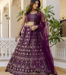 wine Sequins and Thread Embroidered Georgette lehenga dress