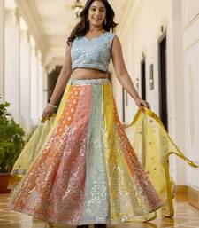 Multicolored Sequins & Thread Embroidered georgette lehenga dress