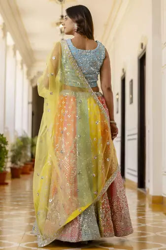 Multicolored Sequins & Thread Embroidered  georgette lehenga dress