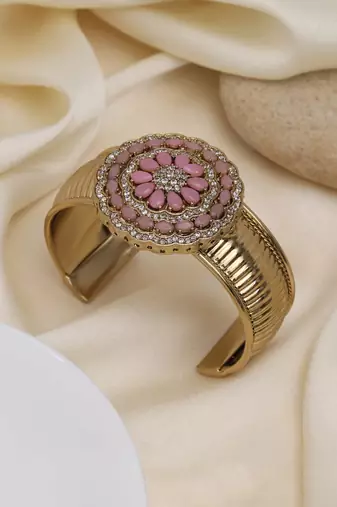 Fancy pink color american diamond bracelet with high shine finish