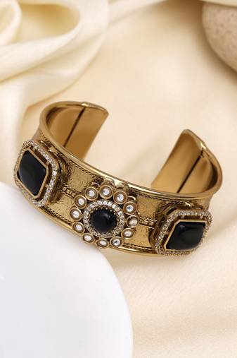 Glossy black color american diamond bracelet for formal evening look