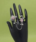 Elegant pink color oxidised two in one finger ring for women
