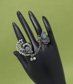 Stylish sky blue color oxidised two in one finger ring for girls