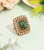 Fresh green color american diamond finger ring with intricate stone setting