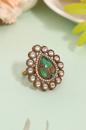 Vibrant green color american diamond finger ring for trendy styling