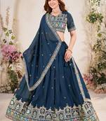 teal blue Sequins Embroidered georgette lehenga dress