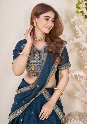 teal blue Sequins Embroidered georgette lehenga dress 2