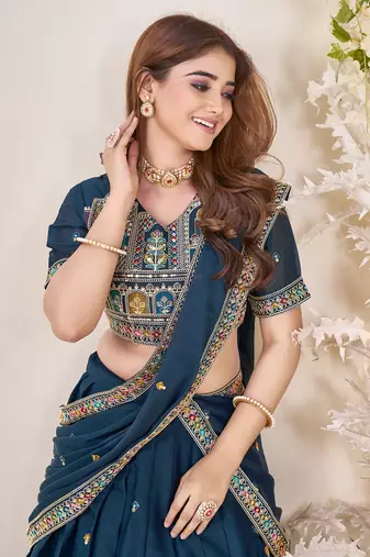 teal blue Sequins Embroidered georgette lehenga dress