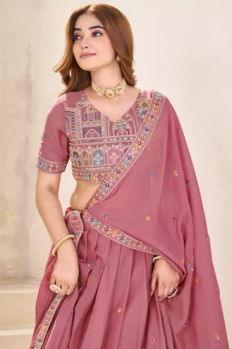 pastel pink Sequins Embroidered georgette lehenga choli dress