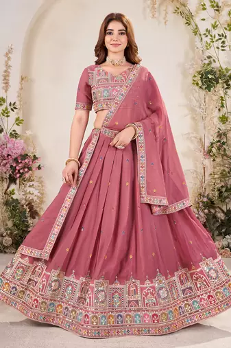 pastel pink Sequins Embroidered georgette lehenga choli dress