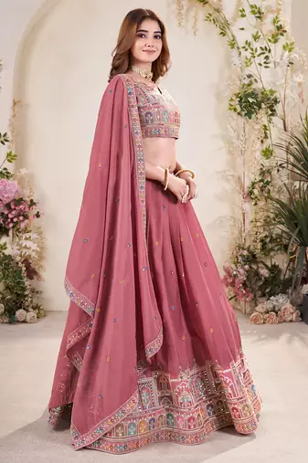 pastel pink Sequins Embroidered georgette lehenga choli dress