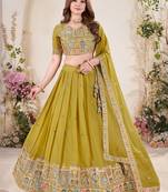 mustard yellow Sequins Embroidered georgette lehenga dress