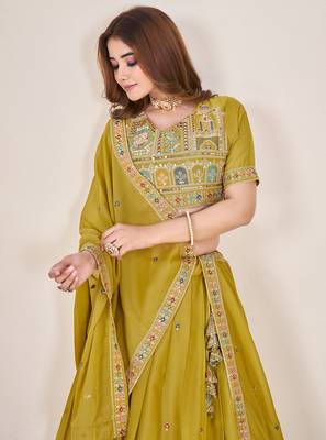 mustard yellow Sequins Embroidered georgette lehenga dress 2