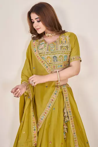 mustard yellow Sequins Embroidered georgette lehenga dress