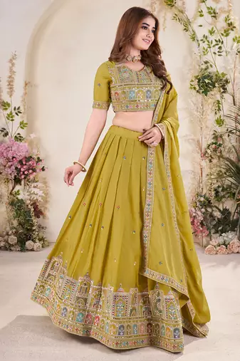 mustard yellow Sequins Embroidered georgette lehenga dress