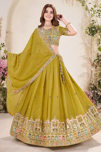 mustard yellow Sequins Embroidered georgette lehenga dress