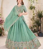 Pista Green Sequins Embroidered georgette lehenga dress