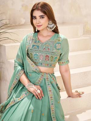 Pista Green Sequins Embroidered georgette lehenga dress 2