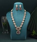 Purple color american diamond necklace set with intricate gemstone embellishments