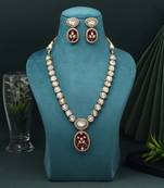 Maroon color american diamond necklace set for classic traditional outfit styling