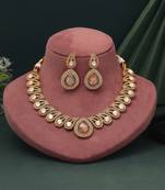 Pink color american diamond necklace set with romantic and chic design accents