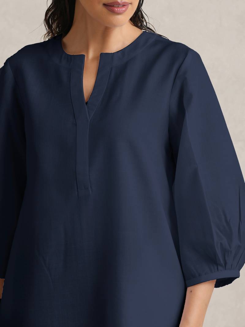 Blue cotton blend short kurta