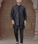 Black Pure Silk jacquard designer indo western for mens