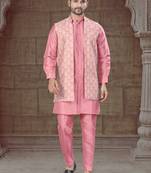 Pink Pure Silk jacquard designer indo western for mens