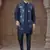 Navy blue Pure Silk jacquard designer indo western for mens