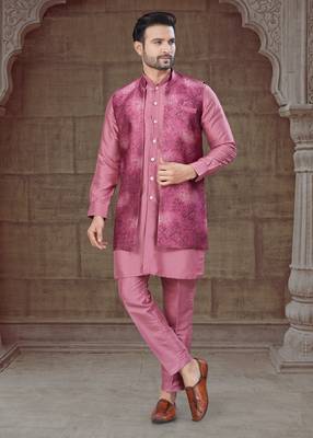 Pink Pure Silk jacquard designer indo western for mens 1
