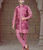 Pink Pure Silk jacquard designer indo western for mens