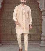 Cream Pure Silk jacquard designer indo western for mens