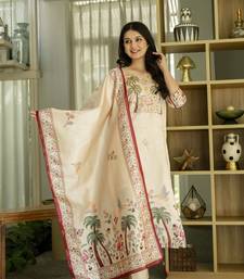  Viscose Assam Silk Embroidered Straight Kurta with Pant And Dupatta Set