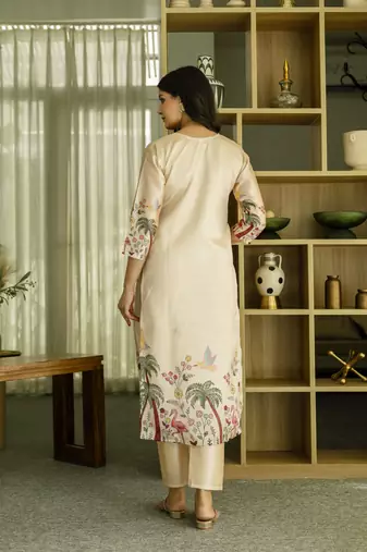 Viscose Assam Silk Embroidered Straight Kurta with Pant And Dupatta Set