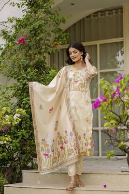  Viscose Assam Silk Embroidered Straight Kurta with Pant And Dupatta Set 1