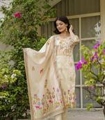 Women's Beautiful Viscose Assam Silk Embroidered Straight Kurta with Pant And Dupatta Set